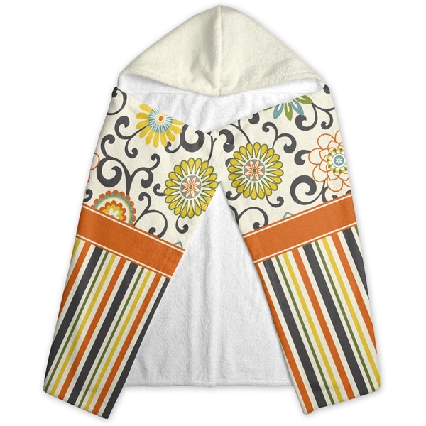 Swirls, Floral & Stripes Hooded Towel - Folded