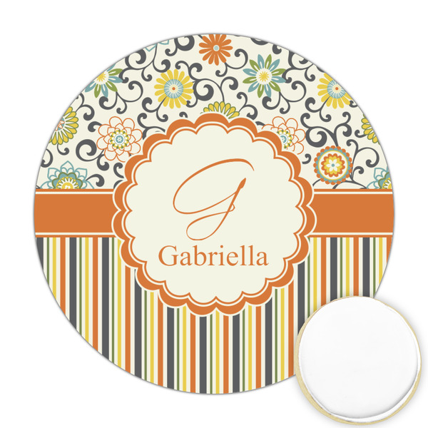 Custom Swirls, Floral & Stripes Printed Cookie Topper - Round (Personalized)