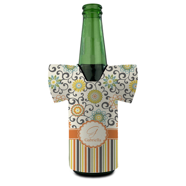 Swirls, Floral & Stripes Jersey Bottle Cooler - FRONT (on bottle)