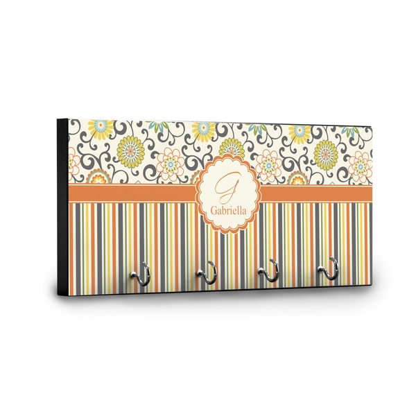 Swirls, Floral & Stripes Key Hanger - Front View with Hooks