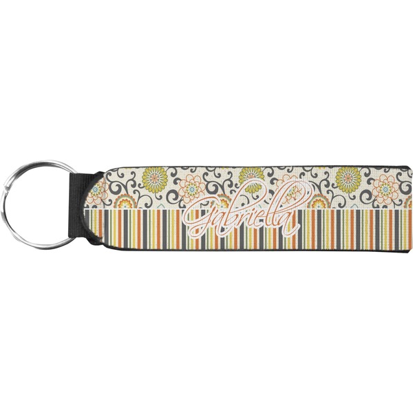 Custom Swirls, Floral & Stripes Neoprene Keychain Fob (Personalized)