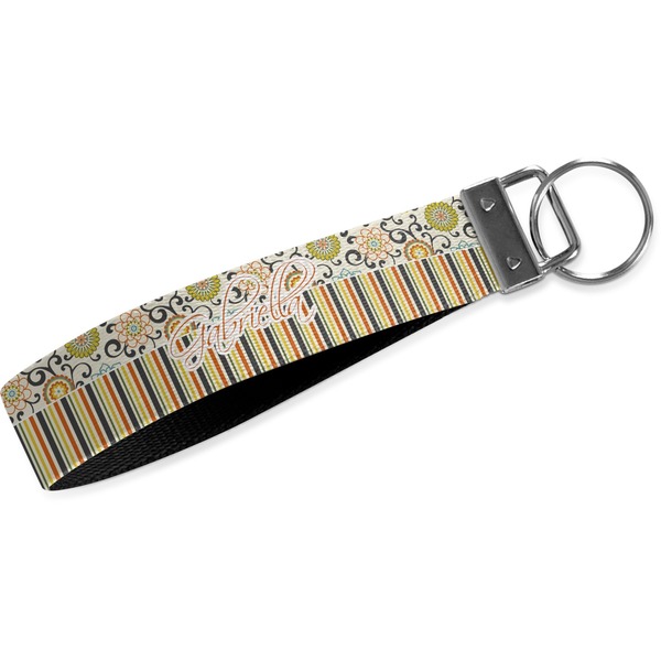 Custom Swirls, Floral & Stripes Webbing Keychain Fob - Large (Personalized)