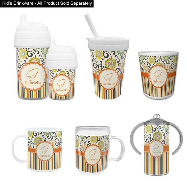 Swirls, Floral & Stripes Kid's Drinkware - Customized & Personalized