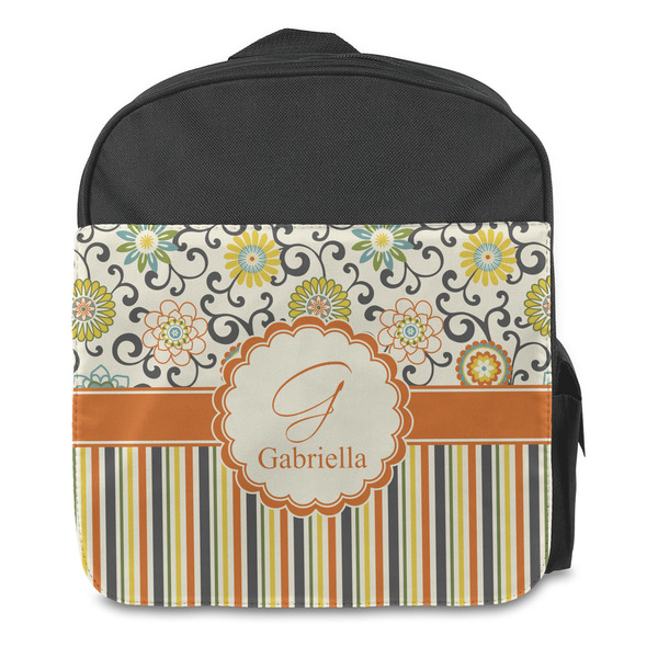 Swirls, Floral & Stripes Kids Backpack - Front
