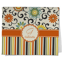 Swirls, Floral & Stripes Kitchen Towel - Poly Cotton w/ Name and Initial