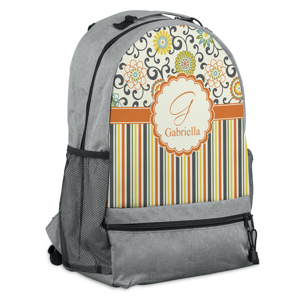 Custom Swirls, Floral & Stripes Backpack - Grey (Personalized)