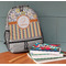 Swirls, Floral & Stripes Large Backpack - Gray - On Desk