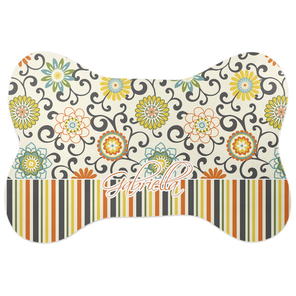 Custom Swirls, Floral & Stripes Bone Shaped Dog Food Mat (Personalized)