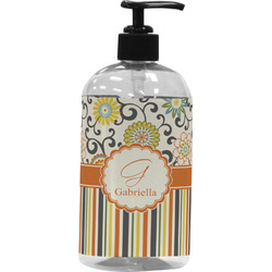 Swirls, Floral & Stripes Plastic Soap / Lotion Dispenser (16 oz - Large - Black) (Personalized)