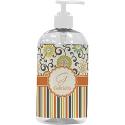 Swirls, Floral & Stripes Plastic Soap / Lotion Dispenser (16 oz - Large - White) (Personalized)