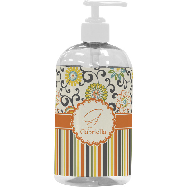 Custom Swirls, Floral & Stripes Plastic Soap / Lotion Dispenser (16 oz - Large - White) (Personalized)
