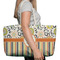 Swirls, Floral & Stripes Large Rope Tote Bag - In Context View