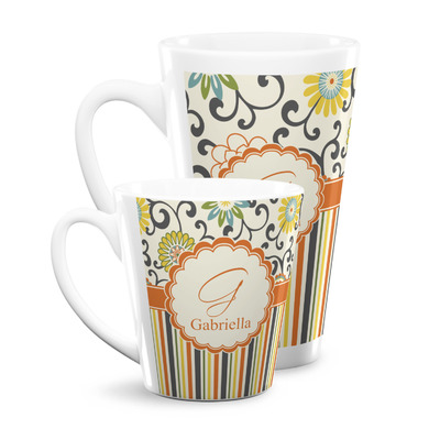 Swirls, Floral & Stripes Latte Mug (Personalized)