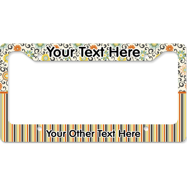 Custom Swirls, Floral & Stripes License Plate Frame - Style B (Personalized)