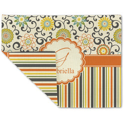 Swirls, Floral & Stripes Double-Sided Linen Placemat - Single w/ Name and Initial