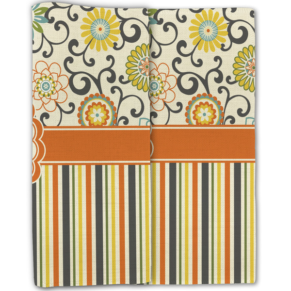 Swirls, Floral & Stripes Linen Placemat - Folded Half (double sided)