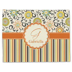 Swirls, Floral & Stripes Single-Sided Linen Placemat - Single w/ Name and Initial