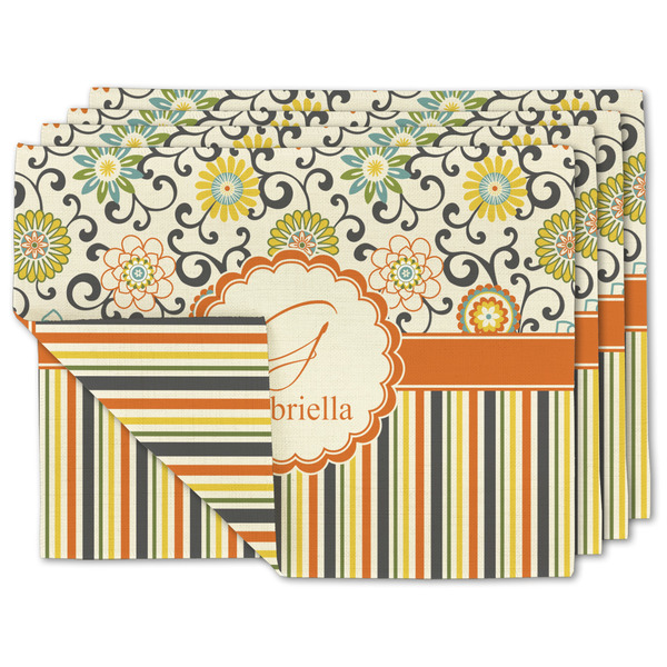 Custom Swirls, Floral & Stripes Linen Placemat w/ Name and Initial