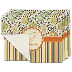 Swirls, Floral & Stripes Single-Sided Linen Placemat - Set of 4 w/ Name and Initial