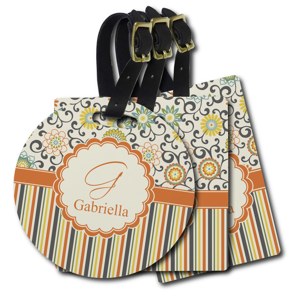 Custom Swirls, Floral & Stripes Plastic Luggage Tag (Personalized)