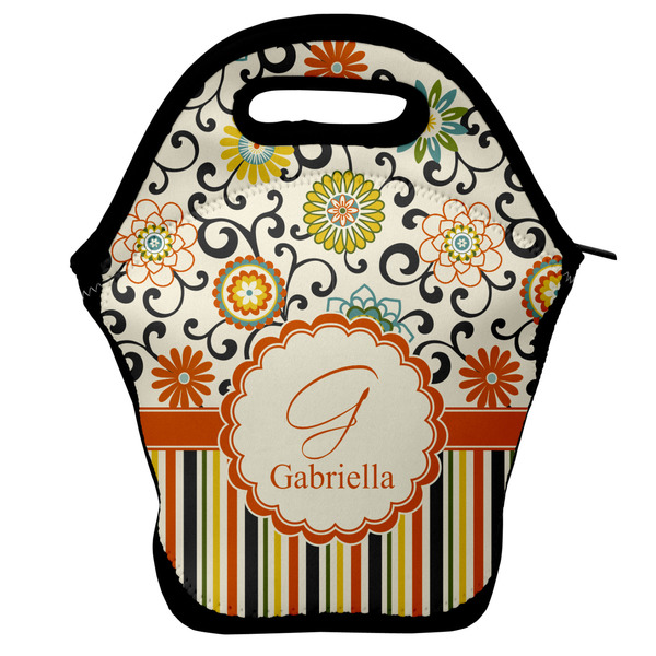 Custom Swirls, Floral & Stripes Lunch Bag w/ Name and Initial