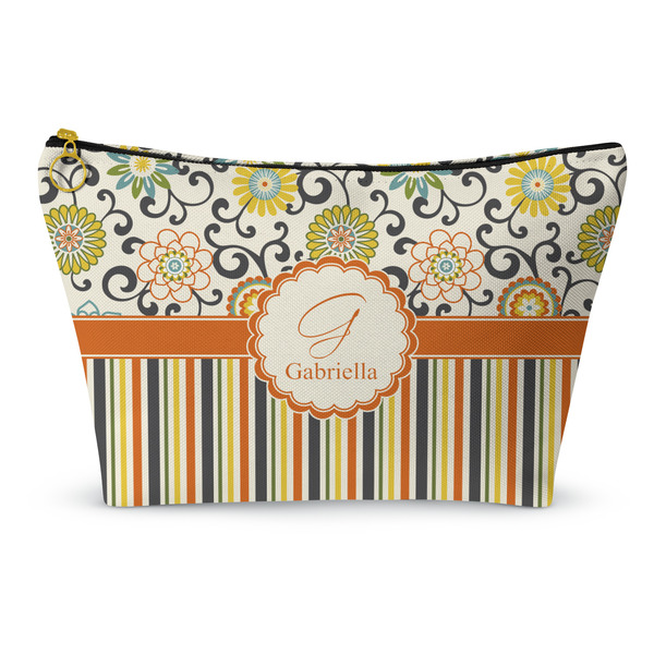 Custom Swirls, Floral & Stripes Makeup Bag - Large - 12.5"x7" (Personalized)