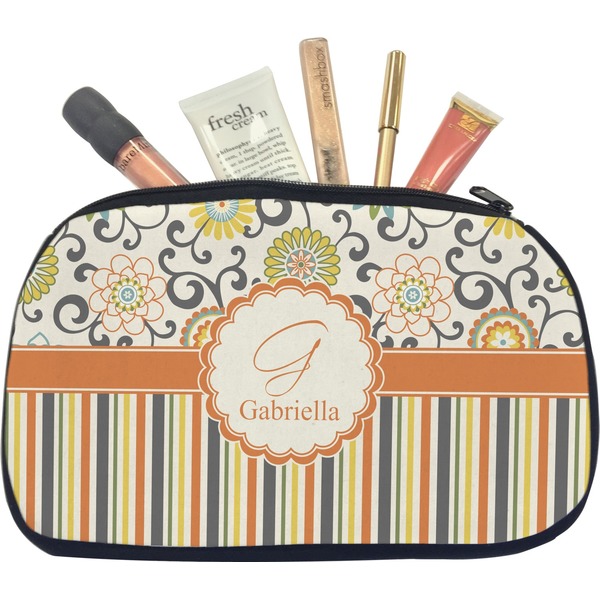 Custom Swirls, Floral & Stripes Makeup / Cosmetic Bag - Medium (Personalized)