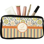 Swirls, Floral & Stripes Makeup / Cosmetic Bag - Small (Personalized)