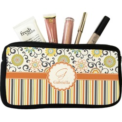 Swirls, Floral & Stripes Makeup / Cosmetic Bag - Small (Personalized)