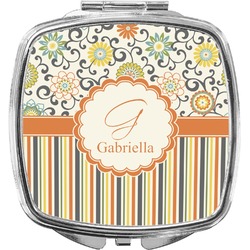 Swirls, Floral & Stripes Compact Makeup Mirror (Personalized)
