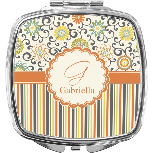 Custom Swirls, Floral & Stripes Compact Makeup Mirror (Personalized)