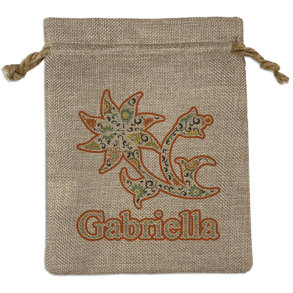 Custom Swirls, Floral & Stripes Burlap Gift Bag (Personalized)