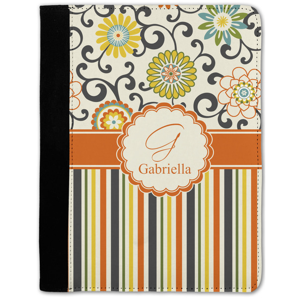 Custom Swirls, Floral & Stripes Notebook Padfolio - Medium w/ Name and Initial