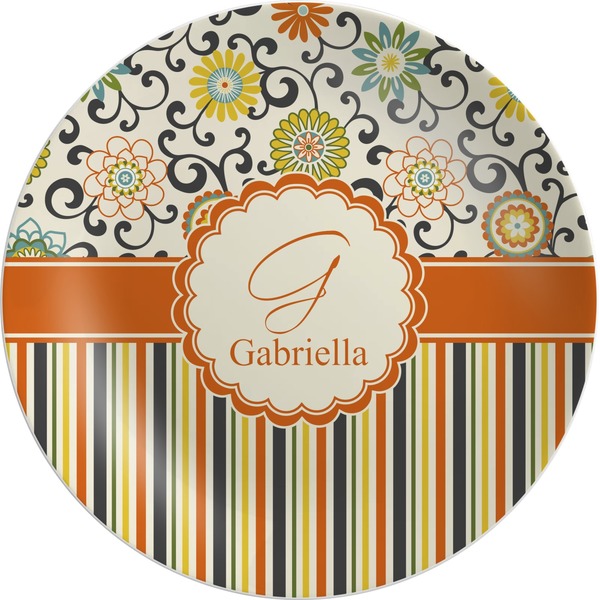 Custom Swirls, Floral & Stripes Melamine Plate (Personalized)