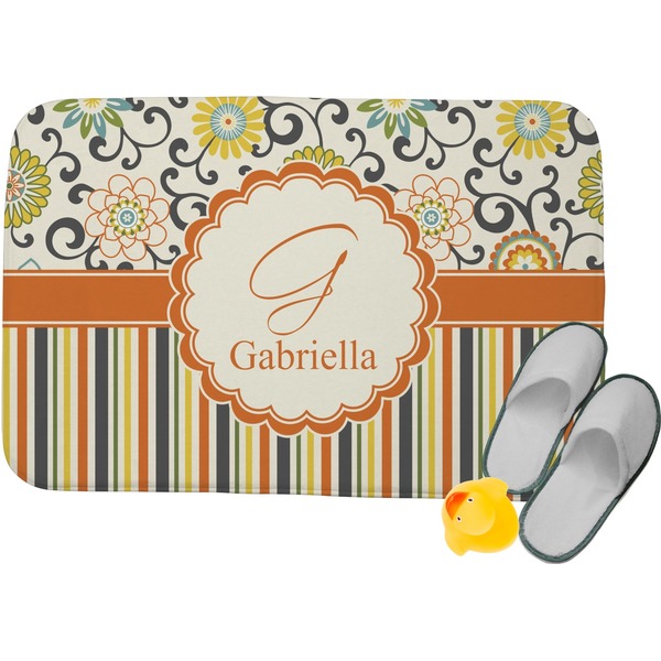 Custom Swirls, Floral & Stripes Memory Foam Bath Mat - 24"x17" (Personalized)