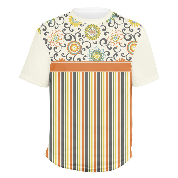 Custom Swirls, Floral & Stripes Men's Crew T-Shirt - Large