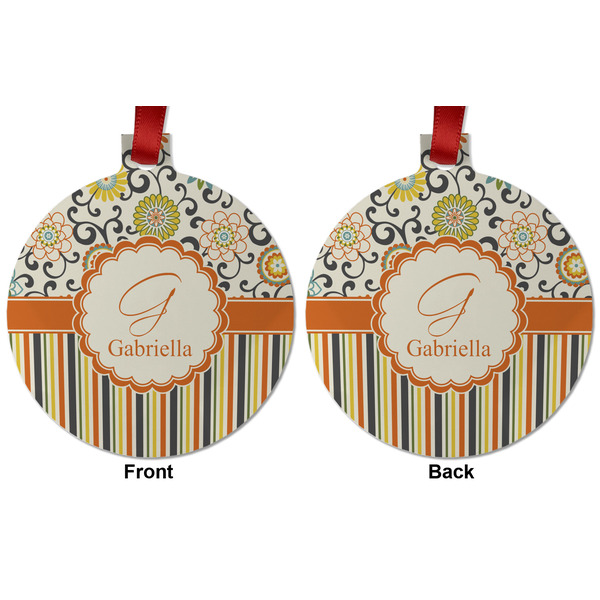 Swirls, Floral & Stripes Metal Ball Ornament - Front and Back