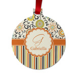 Swirls, Floral & Stripes Metal Ball Ornament - Double Sided w/ Name and Initial