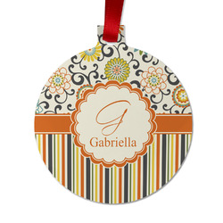 Swirls, Floral & Stripes Metal Ball Ornament - Double Sided w/ Name and Initial