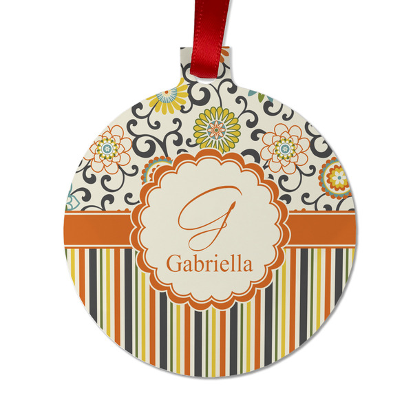 Custom Swirls, Floral & Stripes Metal Ball Ornament - Double Sided w/ Name and Initial