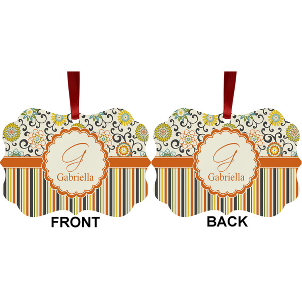 Swirls, Floral & Stripes Metal Benilux Ornament - Front and Back (APPROVAL)