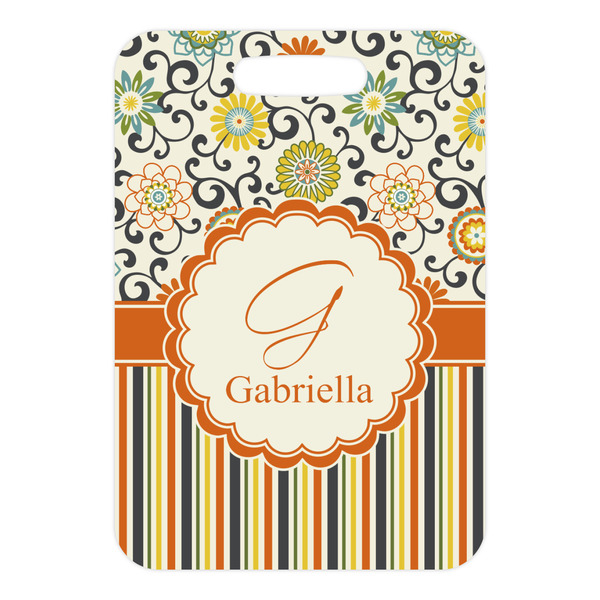 Swirls, Floral & Stripes Metal Luggage Tag - Front Without Strap