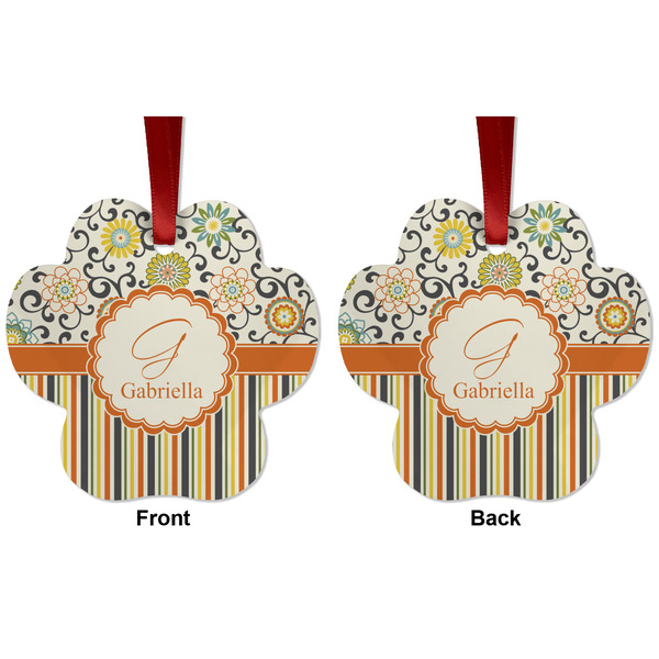 Swirls, Floral & Stripes Metal Paw Ornament - Front and Back