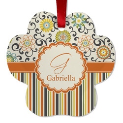Swirls, Floral & Stripes Metal Paw Ornament - Double Sided w/ Name and Initial