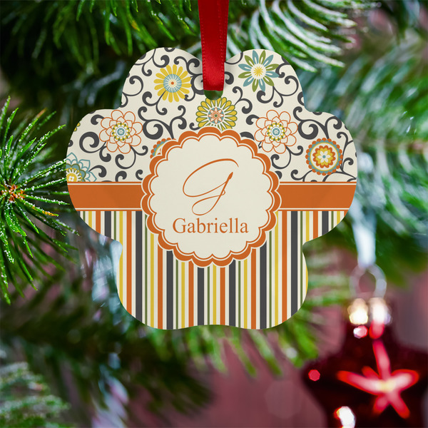 Swirls, Floral & Stripes Metal Paw Ornament - Lifestyle