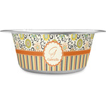 Swirls, Floral & Stripes Stainless Steel Dog Bowl (Personalized)