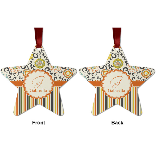 Swirls, Floral & Stripes Metal Star Ornament - Front and Back