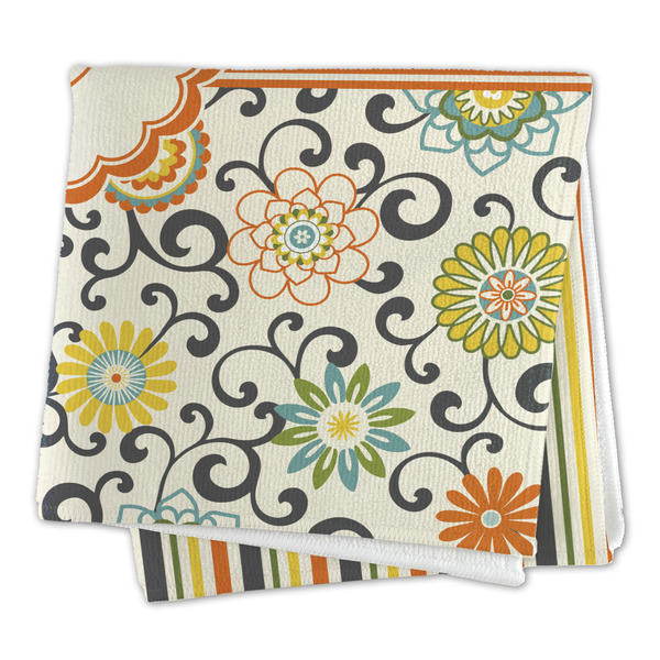 Swirls, Floral & Stripes Microfiber Dish Rag - FOLDED (square)