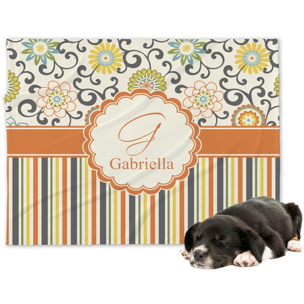 Custom Swirls, Floral & Stripes Dog Blanket - Large (Personalized)