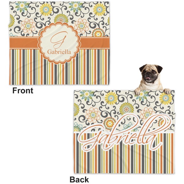 Swirls, Floral & Stripes Microfleece Dog Blanket - Large- Front & Back